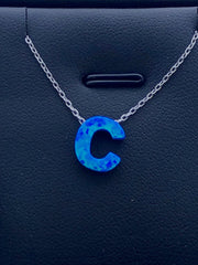LIV Platinum Sterling Silver .925 Blue Opal Initial C Alphabet Name Necklace Gift