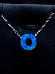 LIV Platinum Sterling Silver .925 Blue Opal Initial O Alphabet Name Necklace Gift