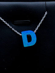 LIV Platinum Sterling Silver .925 Blue Opal Initial D Alphabet Name Necklace Gift