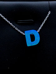 LIV Platinum Sterling Silver .925 Blue Opal Initial D Alphabet Name Necklace Gift