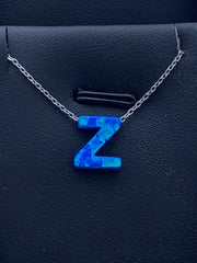 LIV Platinum Sterling Silver .925 Blue Opal Initial Z Alphabet Name Necklace Gift