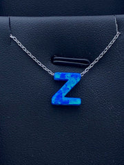 LIV Platinum Sterling Silver .925 Blue Opal Initial Z Alphabet Name Necklace Gift