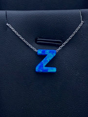 LIV Platinum Sterling Silver .925 Blue Opal Initial Z Alphabet Name Necklace Gift