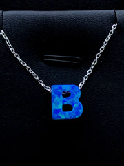 LIV Platinum Sterling Silver .925 Blue Opal Initial B Alphabet Name Necklace Gift