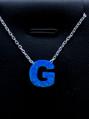 LIV Platinum Sterling Silver .925 Blue Opal Initial G Alphabet Name Necklace Gift