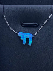 LIV Platinum Sterling Silver .925 Blue Opal Chai Life Good Luck Stackable Necklace