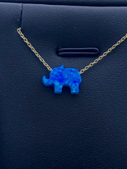 LIV Platinum Sterling Silver .925 Blue Opal Elephant Design Stackable Necklace Gift