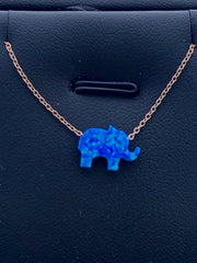LIV Rose Gold Sterling Silver .925 Blue Opal Elephant Design Stackable Necklace Gift