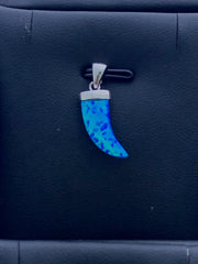 LIV Platinum Sterling Silver .925 Blue Opal Tiger Tooth Design Stackable Necklace