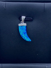 LIV Platinum Sterling Silver .925 Blue Opal Tiger Tooth Design Stackable Necklace