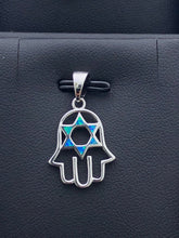 LIV Platinum Sterling Silver .925 Blue Opal Hamsa Hand God Design Stackable Necklace