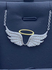 LIV Yellow Gold Sterling Silver White Sapphire Angel Wing Design Halo Necklace Gift
