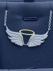 LIV Yellow Gold Sterling Silver White Sapphire Angel Wing Design Halo Necklace Gift