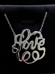 LIV Platinum Sterling Silver .925 Monogram Design Halo Love Necklace Gift