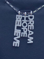 LIV Platinum Sterling Silver White Sapphire Dream Hope Believe Halo Necklace Gift