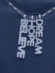 LIV Platinum Sterling Silver White Sapphire Dream Hope Believe Halo Necklace Gift