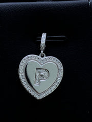 LIV Platinum Sterling Silver .925 White Sapphire Initial P Heart Halo Necklace Gift