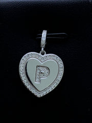 LIV Platinum Sterling Silver .925 White Sapphire Initial P Heart Halo Necklace Gift
