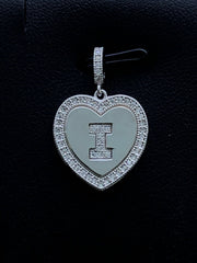 LIV Platinum Sterling Silver .925 White Sapphire Initial I Heart Halo Necklace Gift