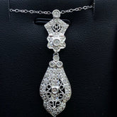 LIV 14k White Gold & Diamonds G/VS1 Round Cut Vintage Design Long Pendant Necklace