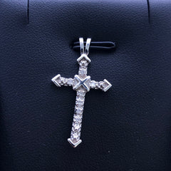 LIV 14k White Gold & Diamonds Cross Charm X Design Pave Set Pendant Necklace Gift