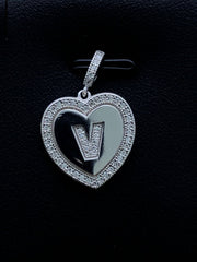 LIV Platinum Sterling Silver .925 White Sapphire Initial V Heart Halo Necklace Gift