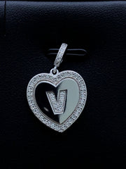 LIV Platinum Sterling Silver .925 White Sapphire Initial V Heart Halo Necklace Gift