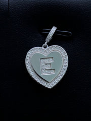 LIV Platinum Sterling Silver .925 White Sapphire Initial E Heart Halo Necklace Gift