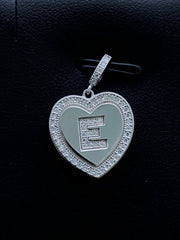 LIV Platinum Sterling Silver .925 White Sapphire Initial E Heart Halo Necklace Gift