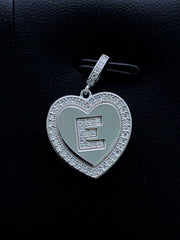 LIV Platinum Sterling Silver .925 White Sapphire Initial E Heart Halo Necklace Gift