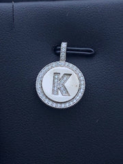 LIV Platinum Sterling Silver .925 White Sapphire Initial K Round Halo Necklace Gift