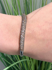 LIV Platinum Sterling Silver Pave Set Champagne Sapphire Wide Bangle Bracelet 7" L