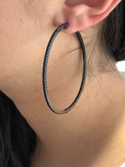LIV 18k Black Gold Sterling Silver Micro Pave Black Sapphire Inside Out Round Hoops