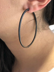 LIV 18k Black Gold Sterling Silver Micro Pave Black Sapphire Inside Out Round Hoops