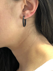 LIV 18k Black Gold Sterling Silver Micro Pave Black Sapphire Inside Out Oval Hoops