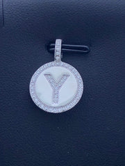 LIV Platinum Sterling Silver .925 White Sapphire Initial Y Round Halo Necklace Gift