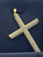 LIV 18k Gold Sterling Silver .925 White Sapphire Micro Pave Large Cross Necklace