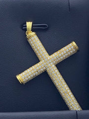 LIV 18k Gold Sterling Silver .925 White Sapphire Micro Pave Large Cross Necklace