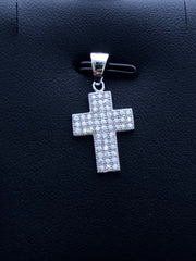 LIV Platinum Sterling Silver .925 White Sapphire Small Cross Design Pave Necklace