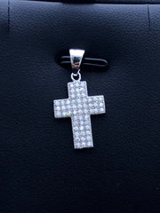 LIV Platinum Sterling Silver .925 White Sapphire Small Cross Design Pave Necklace