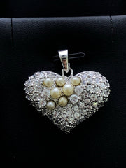 LIV Platinum Sterling Silver White Sapphire Pearl Heart Halo Design Necklace Gift