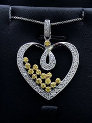 LIV Platinum Sterling Silver Yellow & White Sapphire Heart Halo Design Necklace Gift