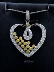 LIV Platinum Sterling Silver Yellow & White Sapphire Heart Halo Design Necklace Gift