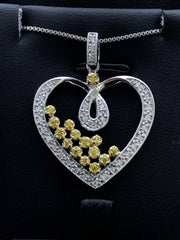 LIV Platinum Sterling Silver Yellow & White Sapphire Heart Halo Design Necklace Gift