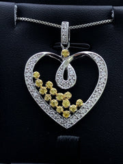 LIV Platinum Sterling Silver Yellow & White Sapphire Heart Halo Design Necklace Gift