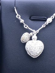 LIV Platinum Sterling Silver White Sapphire Pave Double Heart Halo Design Necklace