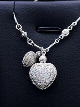 LIV Platinum Sterling Silver White Sapphire Pave Double Heart Halo Design Necklace