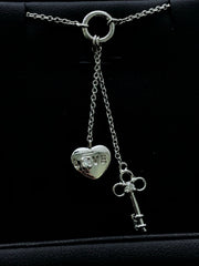 LIV Platinum Sterling Silver White Sapphire Lariat Design Heart Shape Necklace Gift