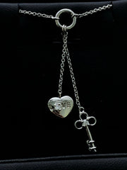 LIV Platinum Sterling Silver White Sapphire Lariat Design Heart Shape Necklace Gift