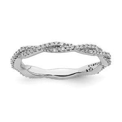 LIV Platinum Sterling Silver Diamond Eternity Braided Design Stackable Band Ring S10